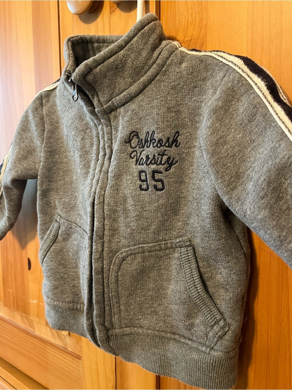 OshKosh B'gosh Gray Zip-Up Varsity Sweatshirt with Navy Trim
